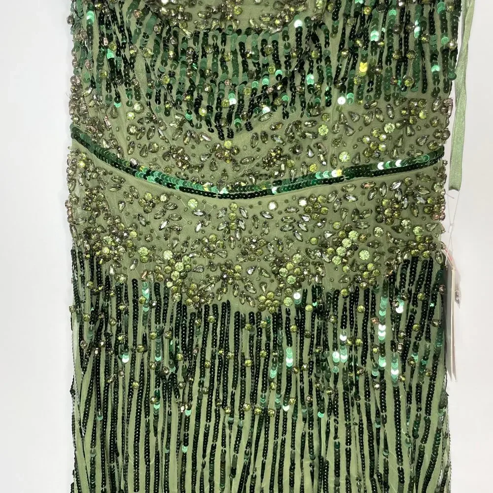 Mac Duggal Strapless Hand Embellished Beaded A Line Gown In Emerald 93915 14 New - Picture 5 of 15